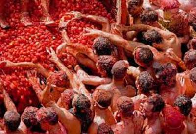  ٹماٹر کی اس سالا نہ جنگ میں تقریبا160 ٹن ٹماٹروں کے کئی ہزار کریٹ استعما ل کئے گئے