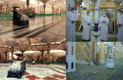مدینہ منورہ میں مسجد نبوی صلی اللہ علیہ وسلم میں صفائی مکمل