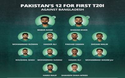 بنگلہ دیش کے خلاف ٹی ٹوئنٹی میچز کے لئے پاکستان 12 رکنی ٹیم کا اعلان