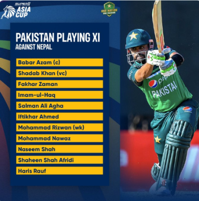 ایشیا کپ کے افتتاحی میچ کیلیے پاکستان کی پلیئنگ الیون کا اعلان